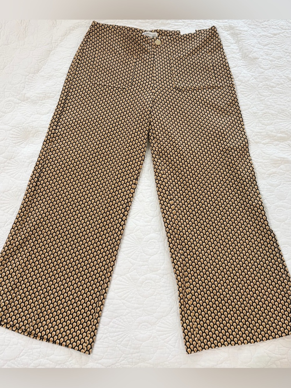NWT SZ L Jules & Leopold Geometric Pull-On Wide Leg Trousers in Beige and Black